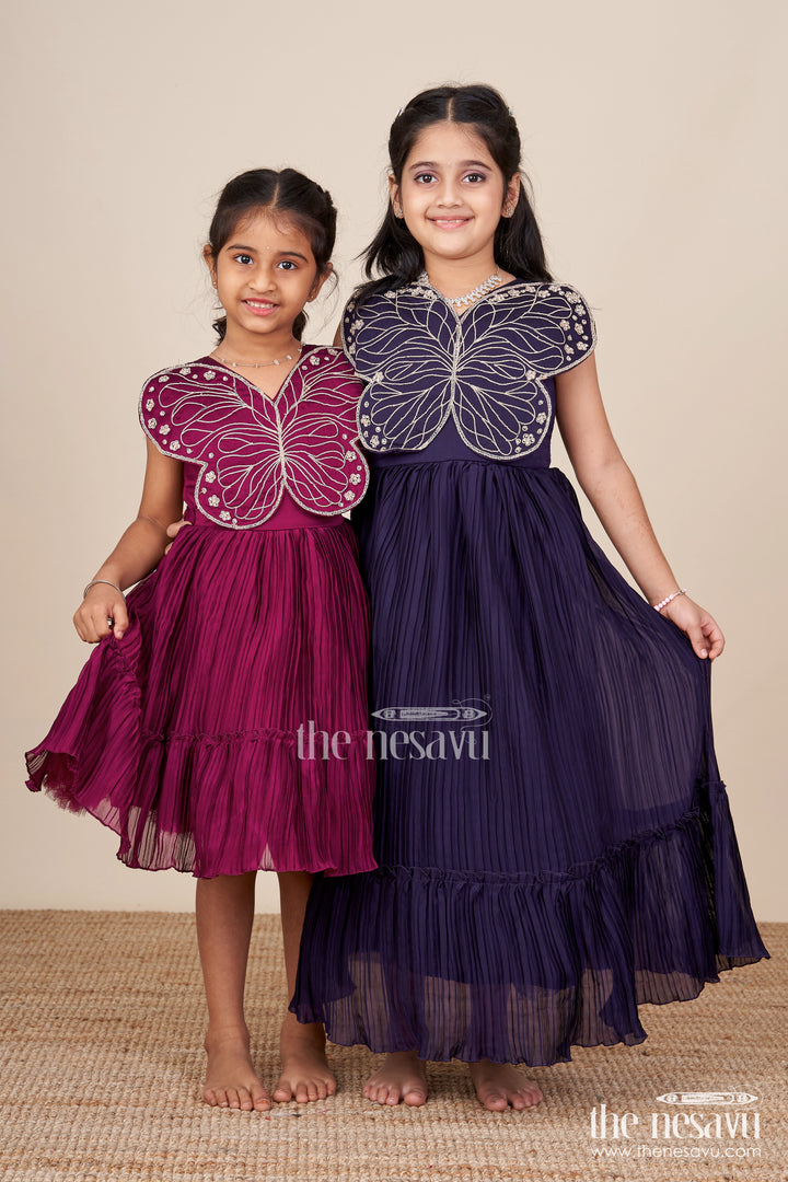 Girls purple party gown with butterfly embellished bodice