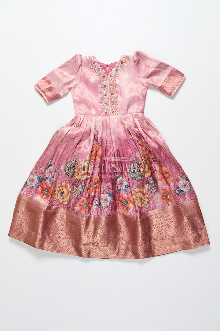 Girls silk gown with zari border for weddings and traditional occasions