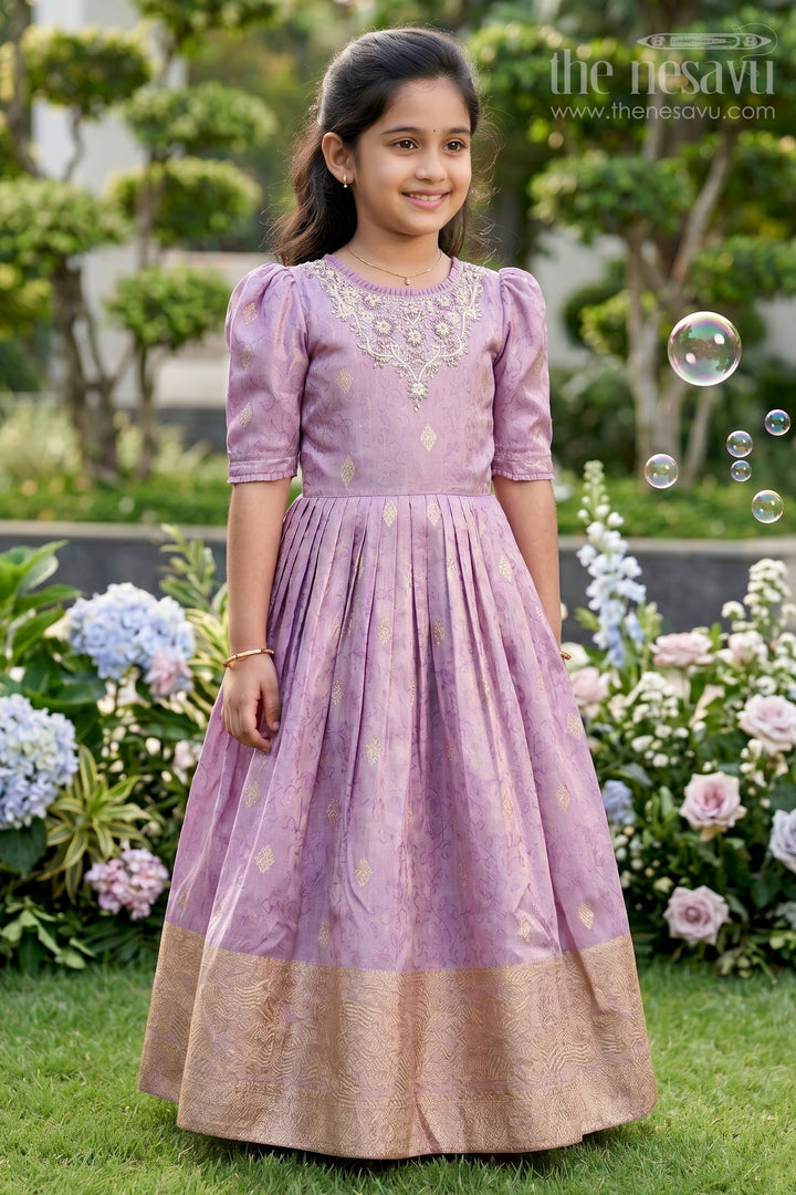 Girls Festive Silk Gown with Zari Border for Grand Celebrations