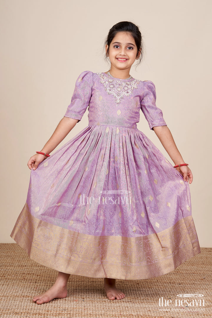 Girls festive silk gown with zari border for grand celebrations