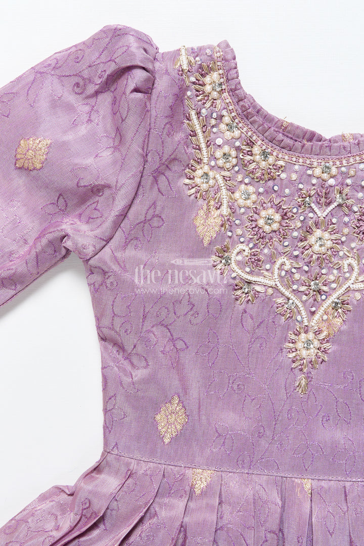 Girls festive silk gown with zari border for grand celebrations