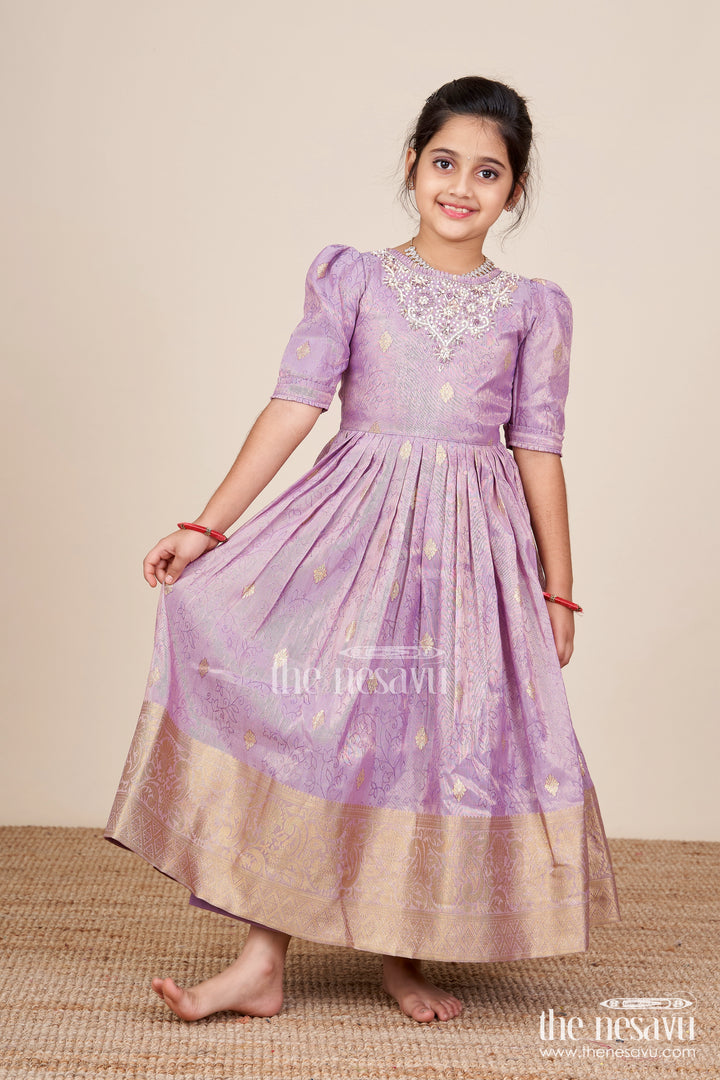 Girls festive silk gown with zari border for grand celebrations