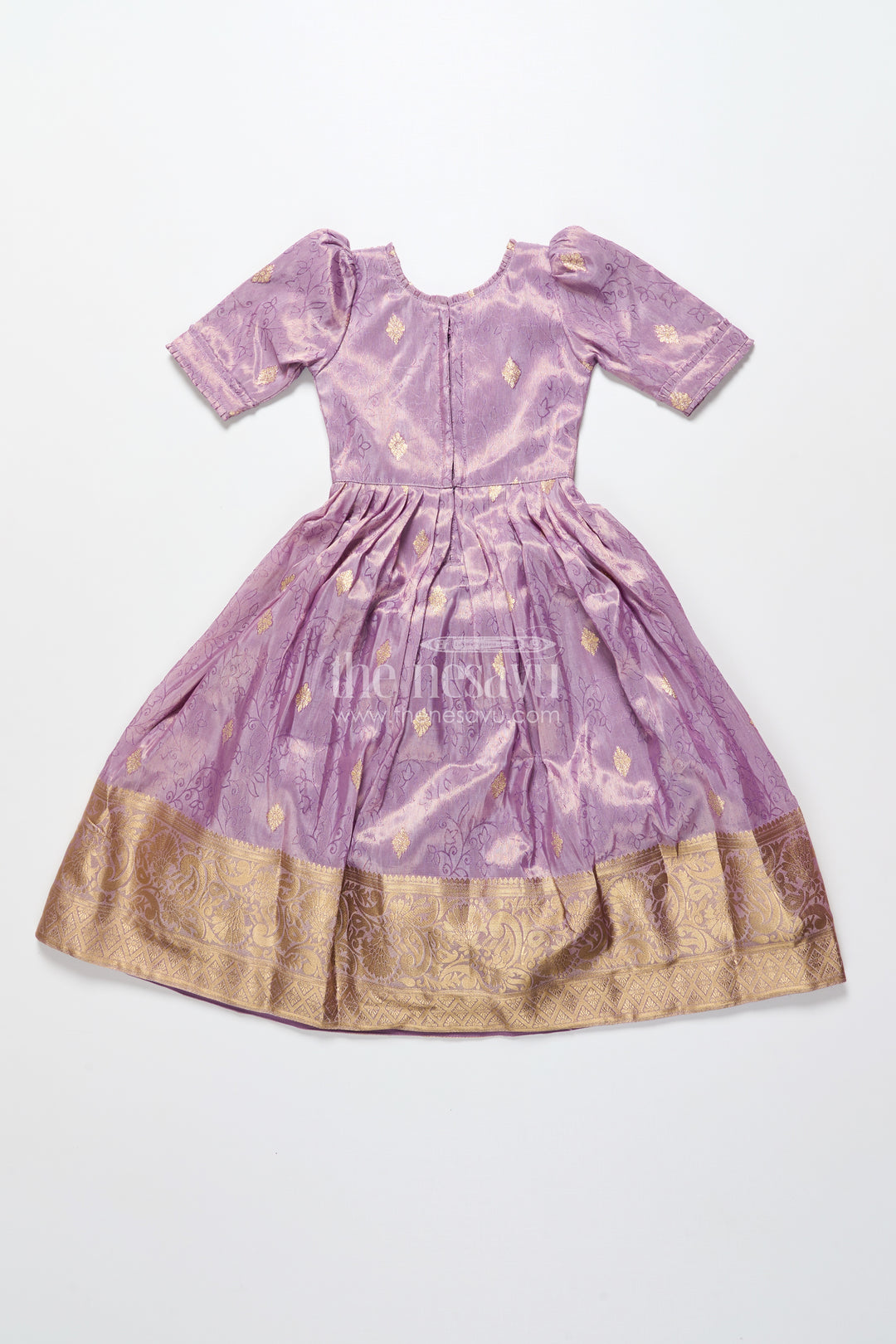 Girls festive silk gown with zari border for grand celebrations