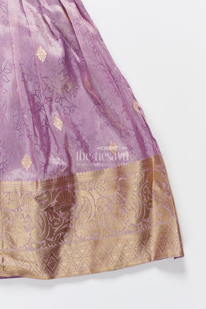 Girls festive silk gown with zari border for grand celebrations