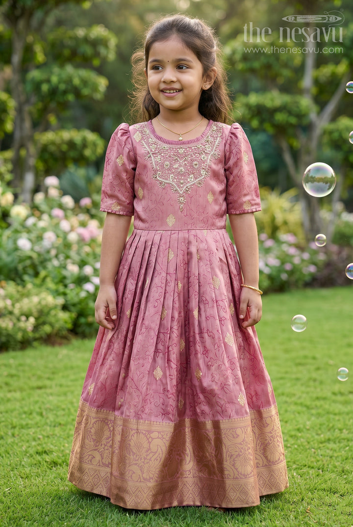 Girls Silk Gown with Zari Border for Weddings and Festive Functions