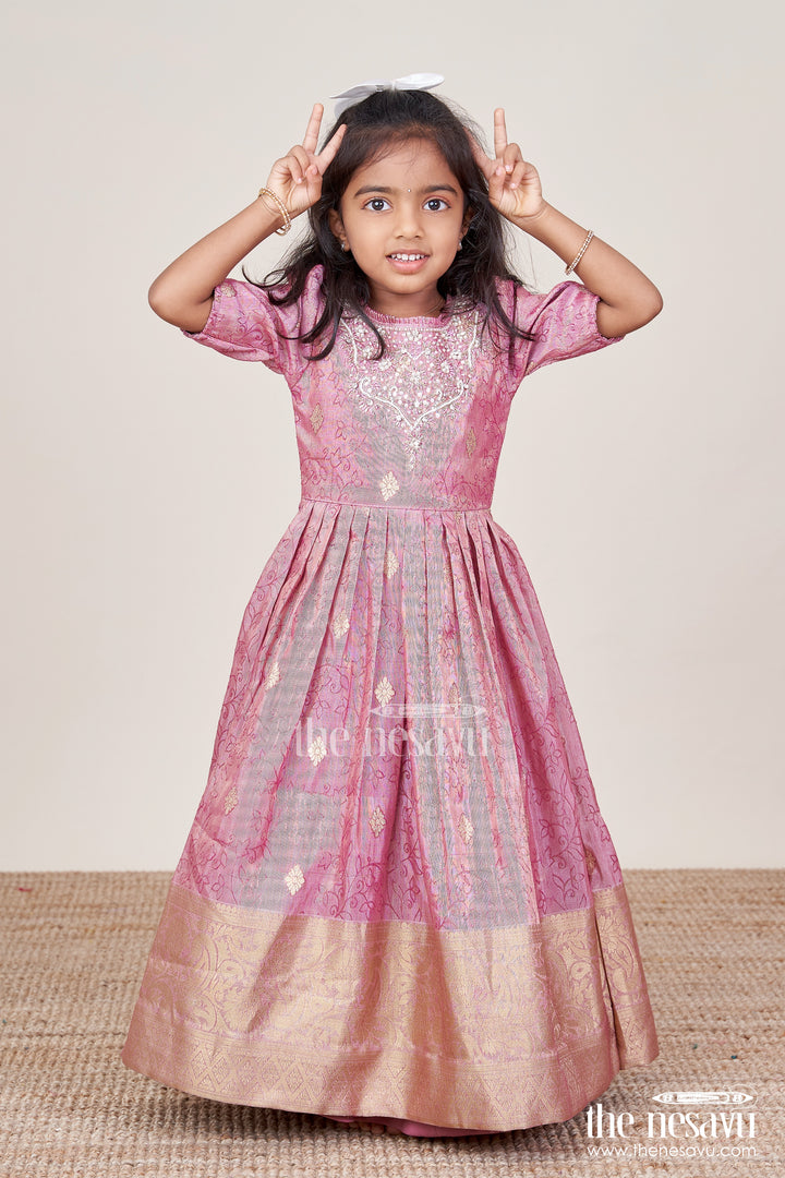 Girls Silk Gown with Zari Border for Weddings and Festive Functions