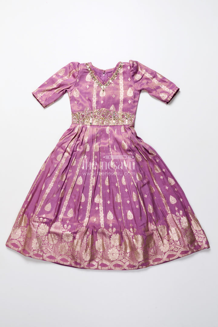 Girls silk gown with zari border for weddings and festive occasions