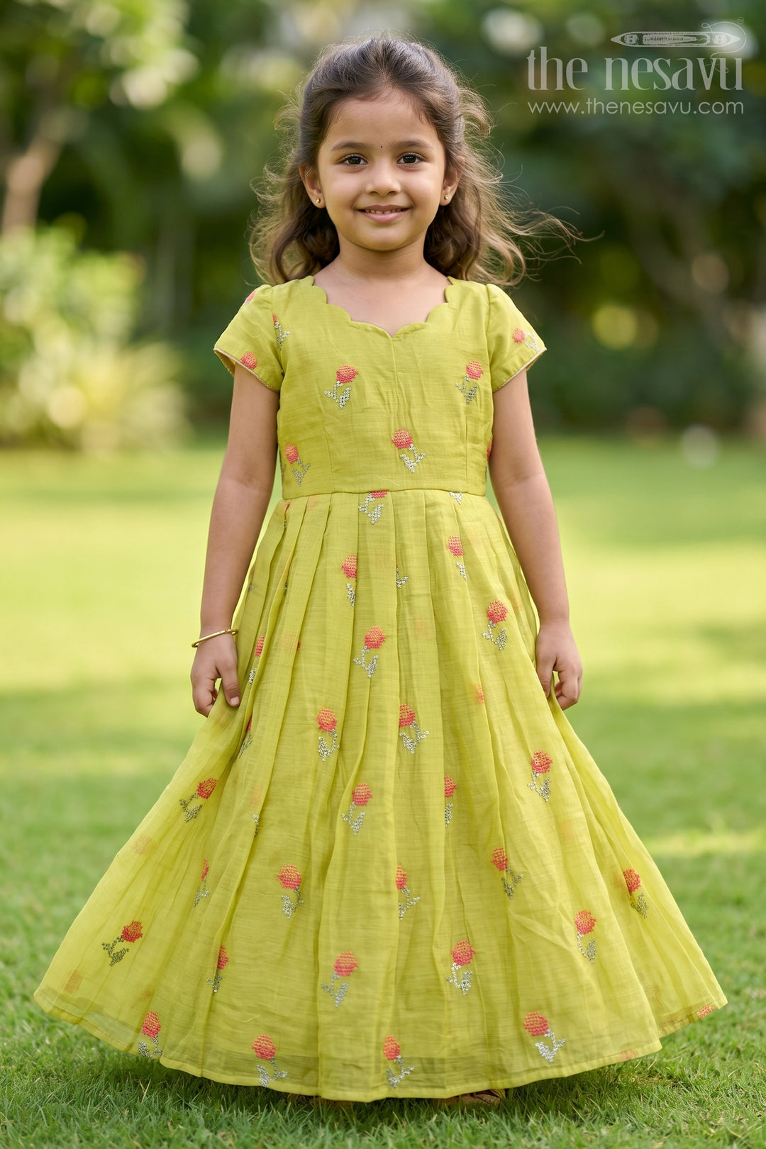 Girls Embroidered Cotton Gown for Festive Family Celebrations