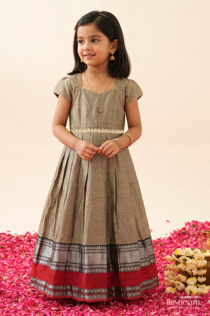 Girls Casual Gown in Grey with Statement Border