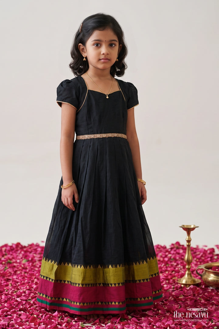 Girls Long Frock with Statement Border for Festive Occasions