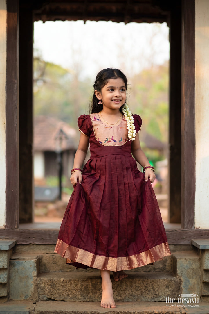 Girls Long Frock in Maroon with an Occasion Ready Finish