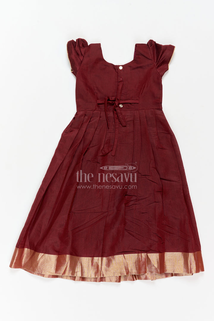 Girls Long Frock in Maroon with an Occasion Ready Finish