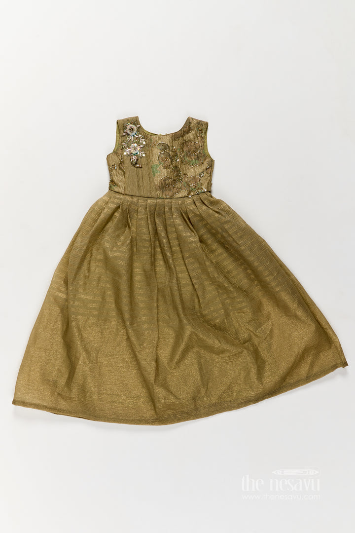 Girls Silk Gown in Green with Sequin Work