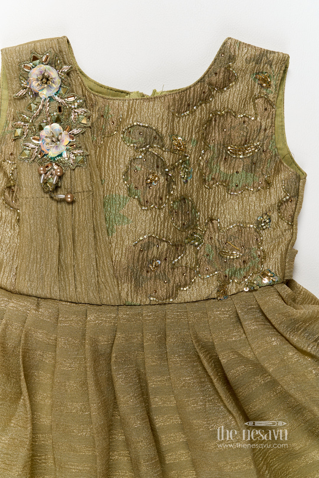 Girls Silk Gown in Green with Sequin Work