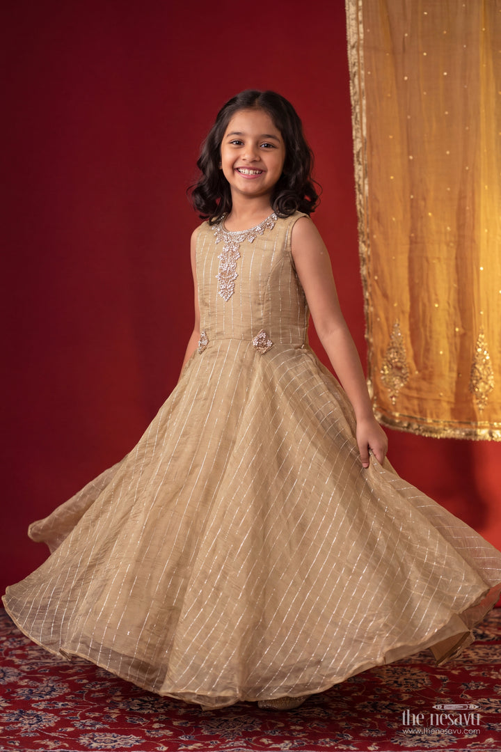 Princess Gown for Girls in Beige for Celebrations and Photos