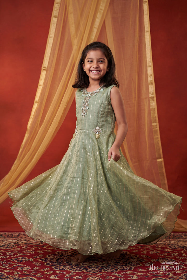 Girls Party Gown with Thread Embroidery for Family Functions