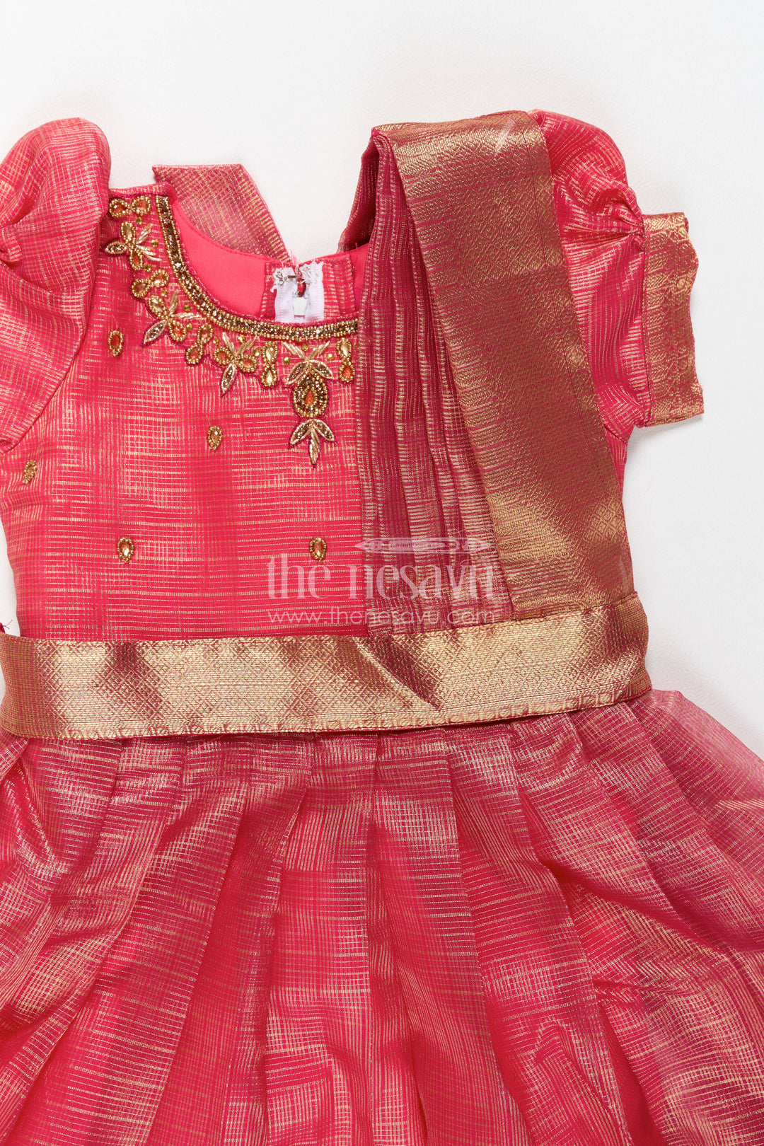 Girls Silk Gown with Thread Embroidery for Family Functions