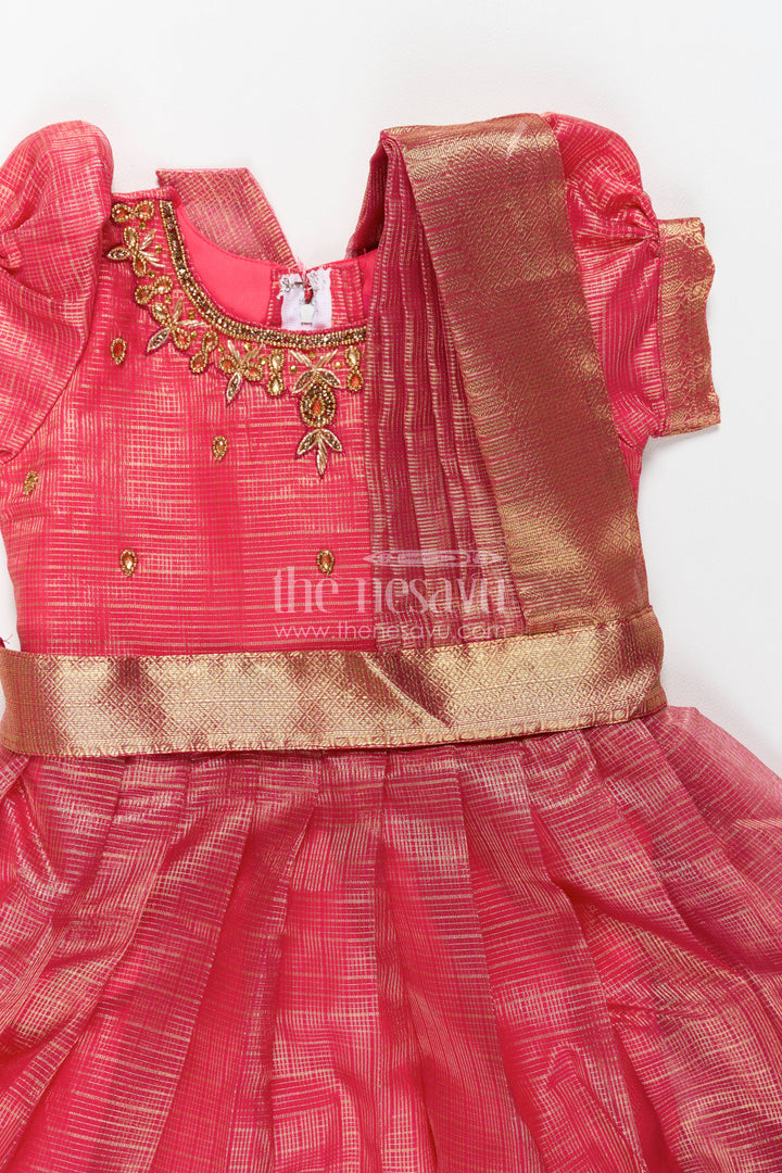 Girls Silk Gown with Thread Embroidery for Family Functions