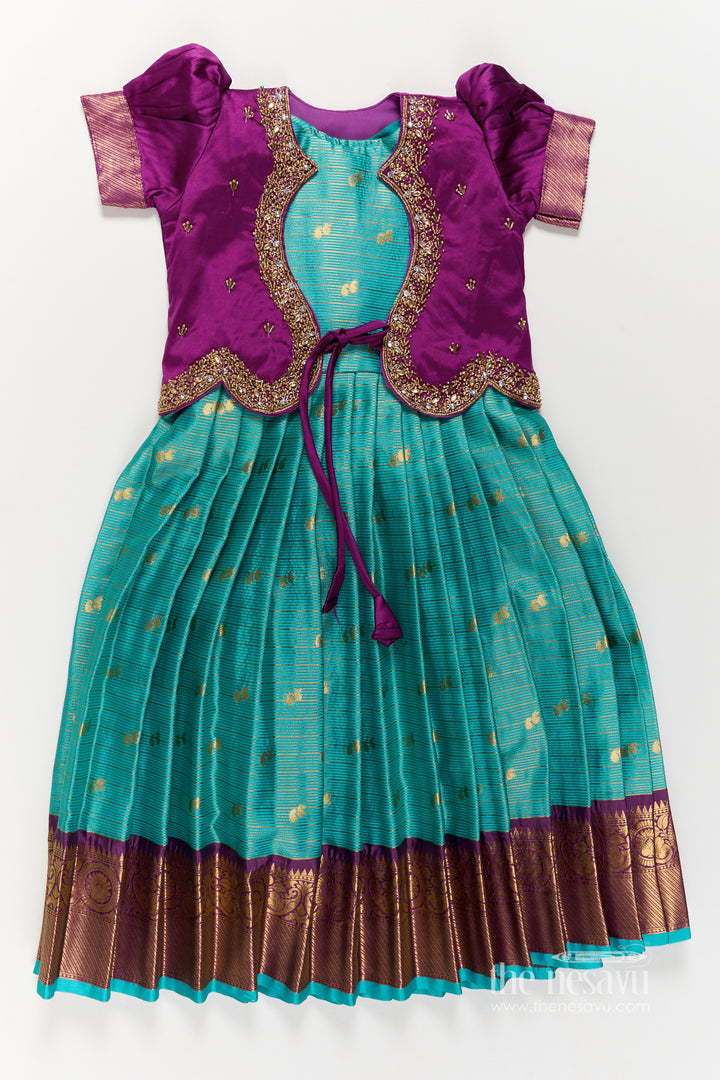 Girls Silk Gown with Jacquard Weave for Family Functions