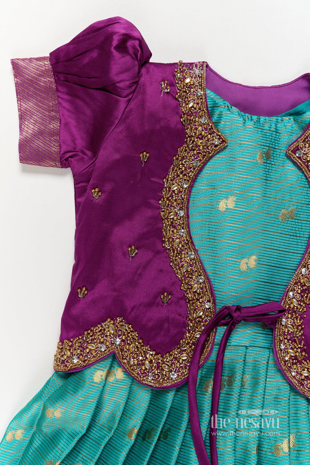 Girls Silk Gown with Jacquard Weave for Family Functions