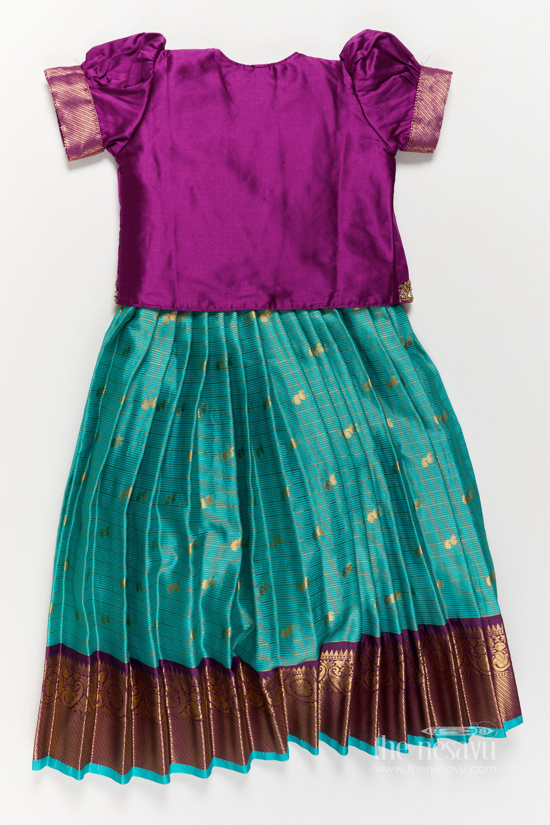 Girls Silk Gown with Jacquard Weave for Family Functions