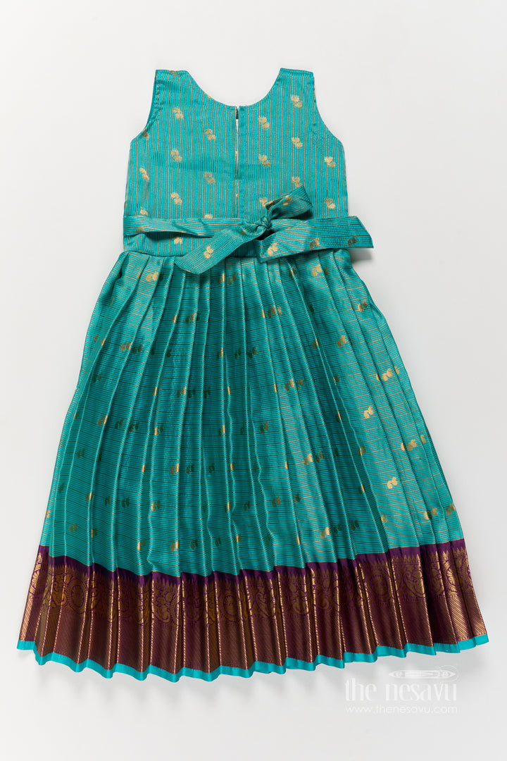 Girls Silk Gown with Jacquard Weave for Family Functions