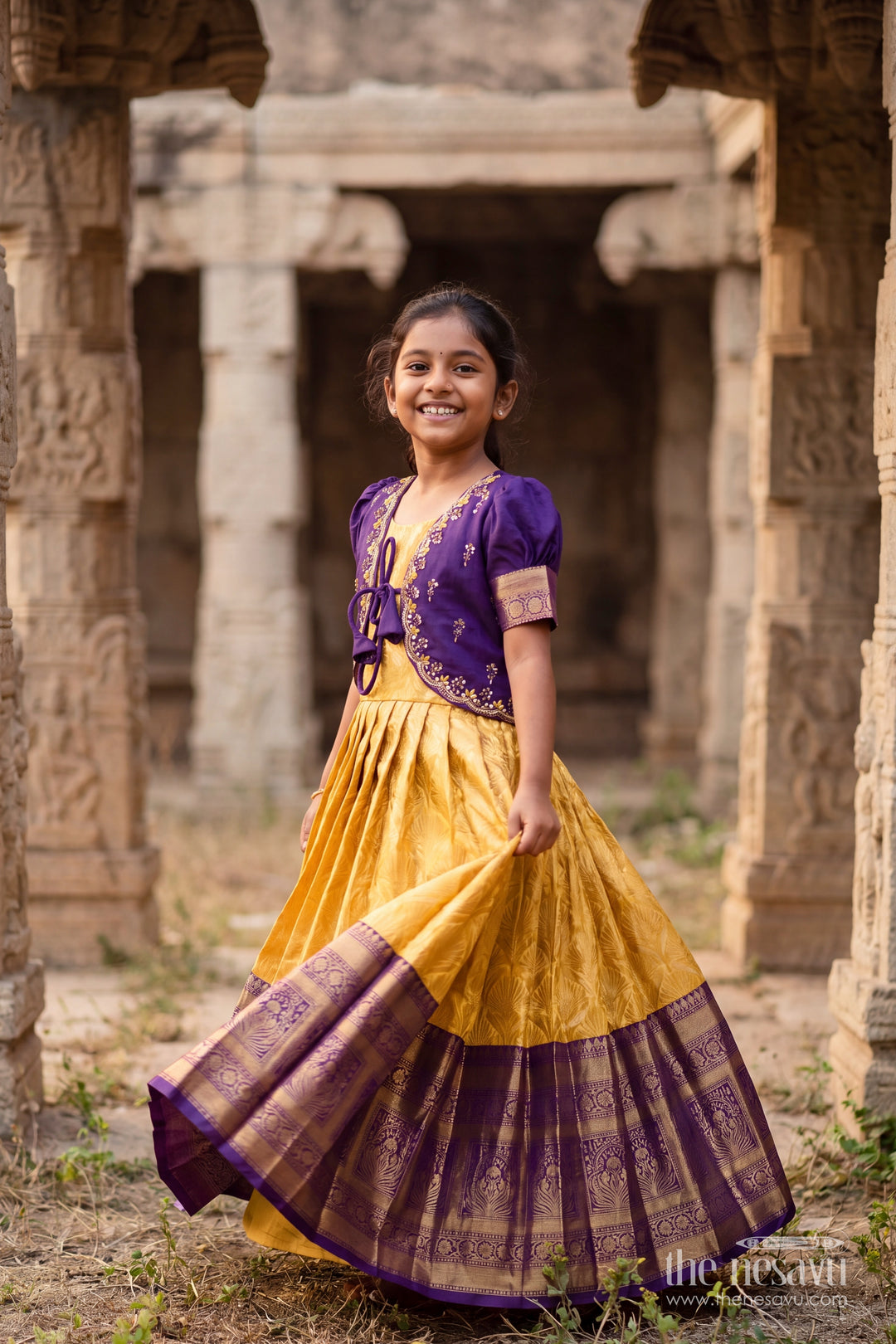 Party Wear Silk Gown with Jacquard Weave for Festive Occasions