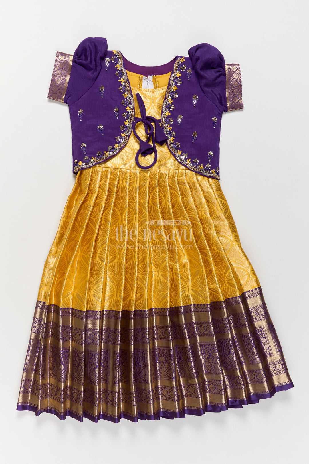 Party Wear Silk Gown with Jacquard Weave for Festive Occasions