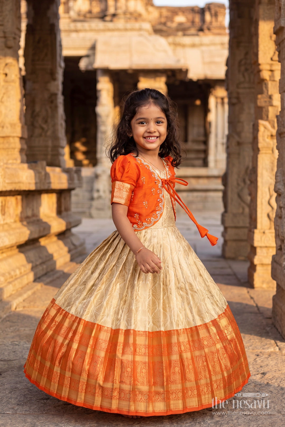 Ethnic Gown for Girls in Orange for Celebrations and Photos