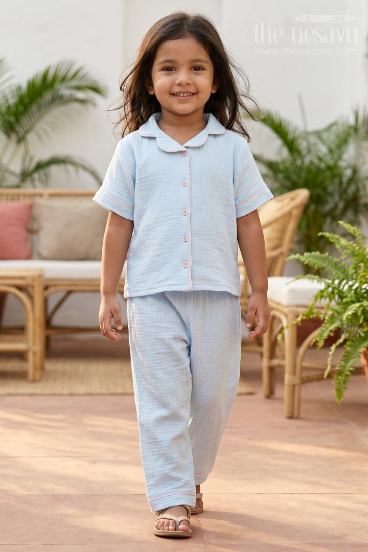Nesavu Kids Muslin Cotton Lounge Co Ord Set with Relaxed Fit for Travel and Sleepwear