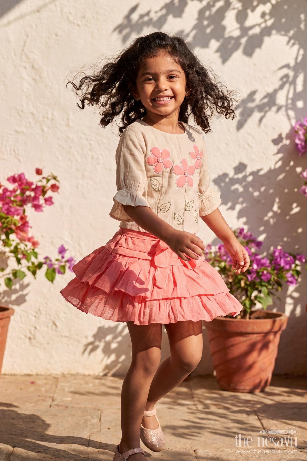 Girls Casual Set with Thread Embroidery for Family Functions