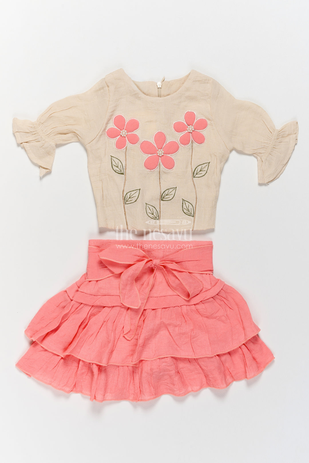 Girls Casual Set with Thread Embroidery for Family Functions