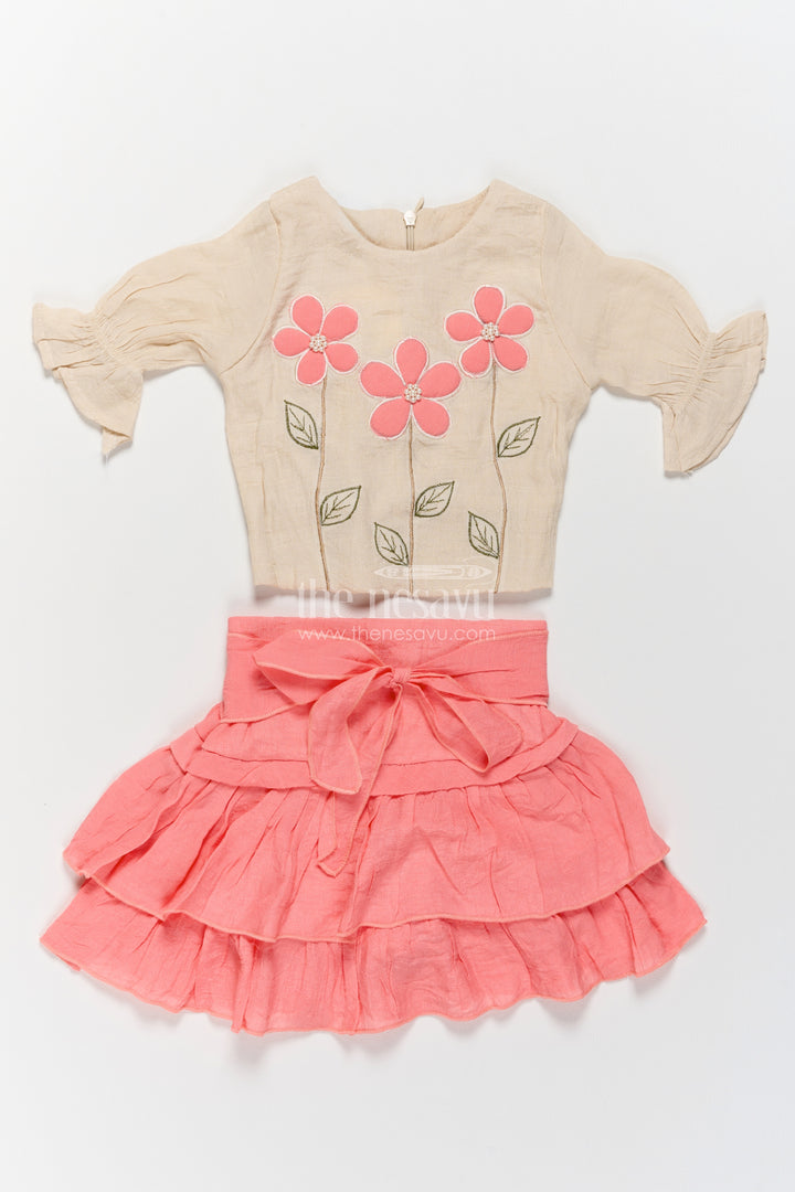 Girls Casual Set with Thread Embroidery for Family Functions
