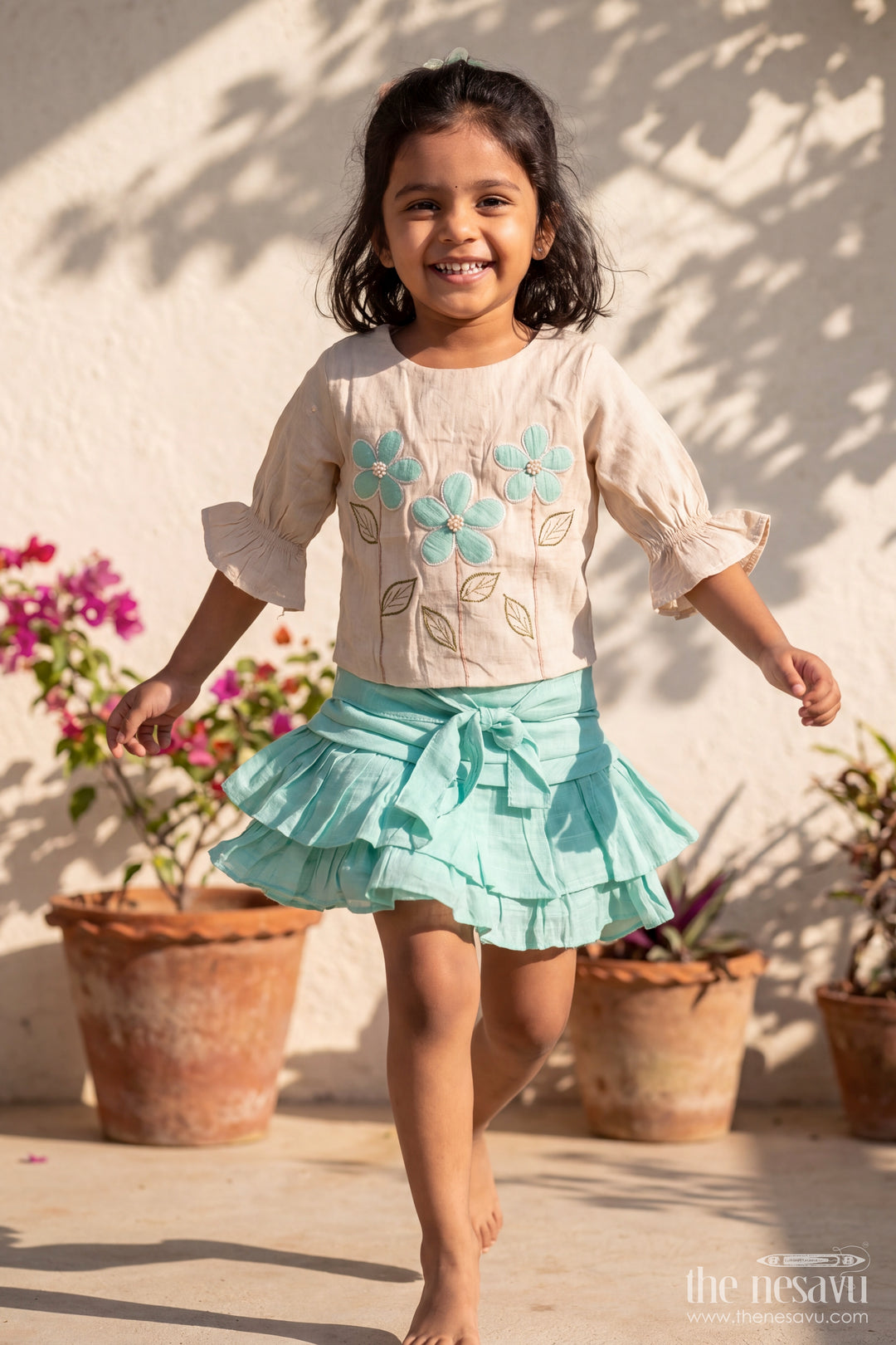 Girls Top and Skirt Set in Turquoise with an Occasion Ready Finish