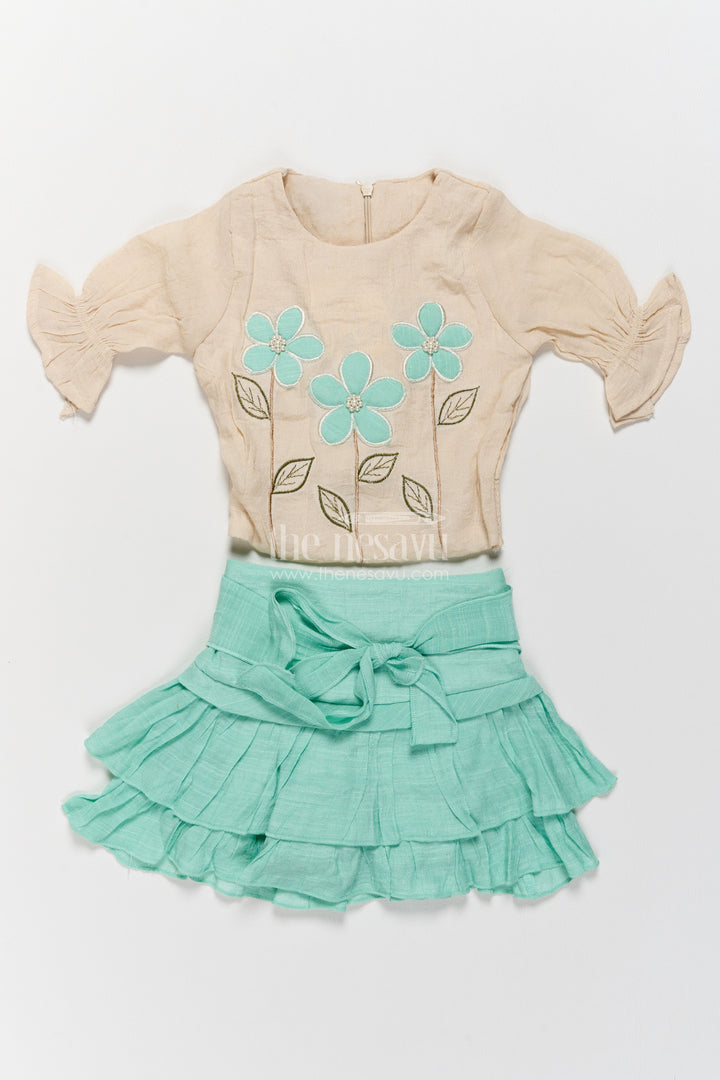 Girls Top and Skirt Set in Turquoise with an Occasion Ready Finish