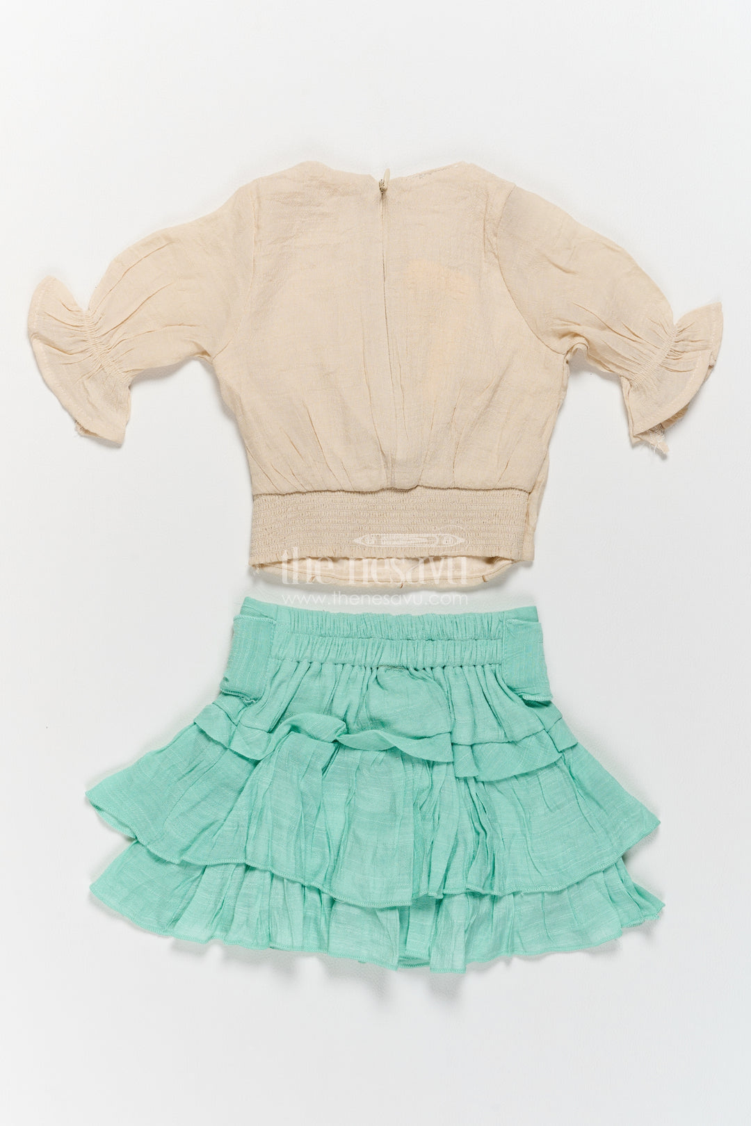 Girls Top and Skirt Set in Turquoise with an Occasion Ready Finish