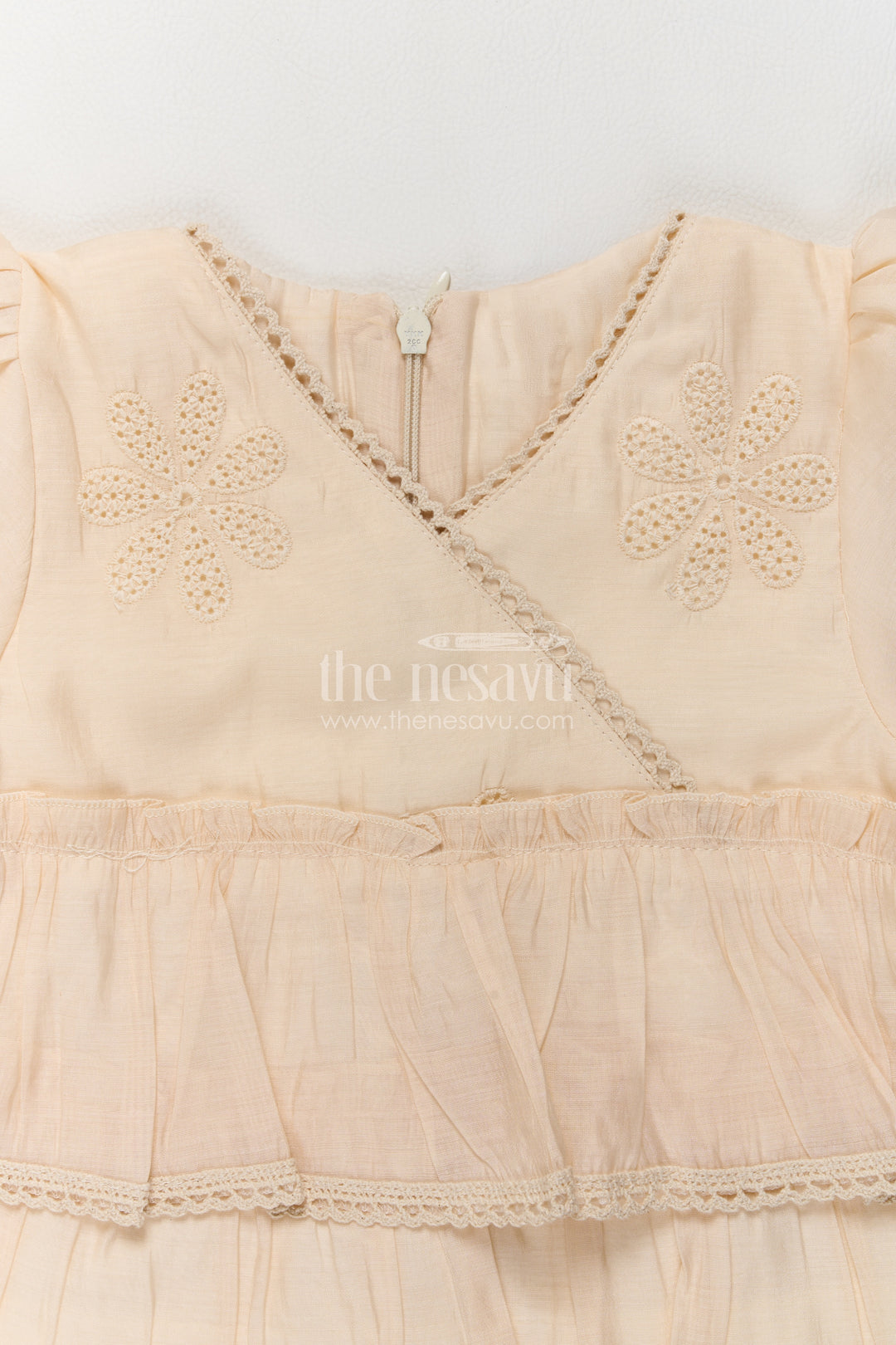 Girls Cream Chinnon Chiffon Floral Double Peplum Co Ord Set