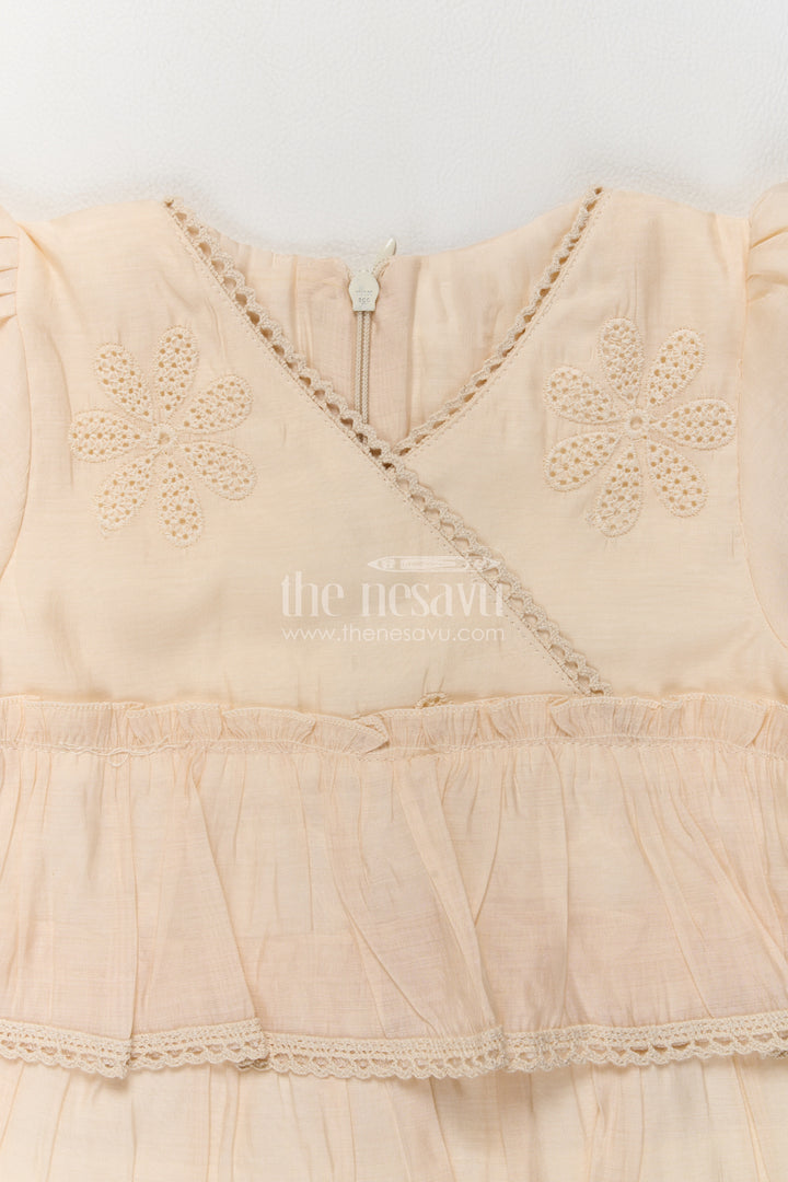 Girls Cream Chinnon Chiffon Floral Double Peplum Co Ord Set