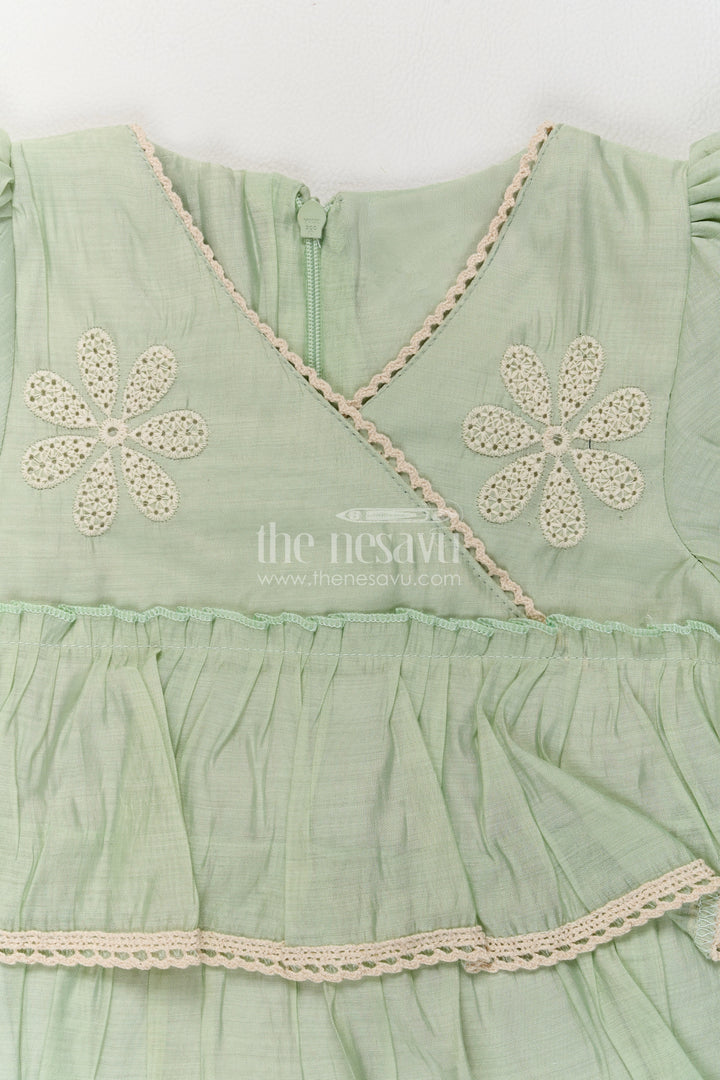 Girls Mint Green Daisy Peplum Tiers Chinnon Chiffon Co Ord Set