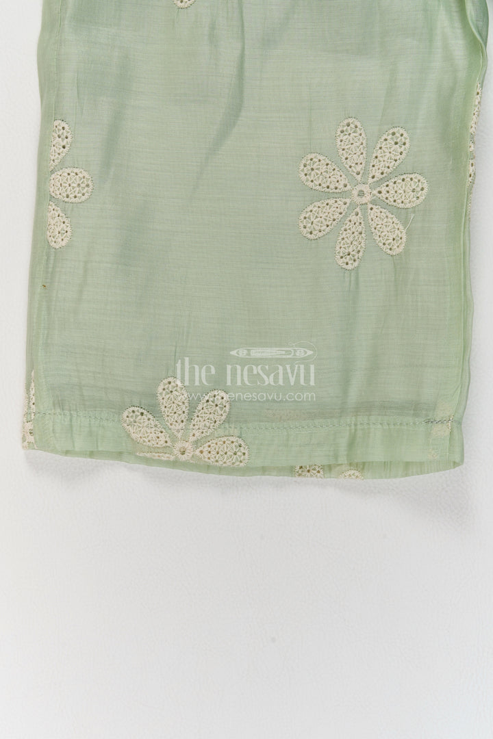 Girls Mint Green Daisy Peplum Tiers Chinnon Chiffon Co Ord Set