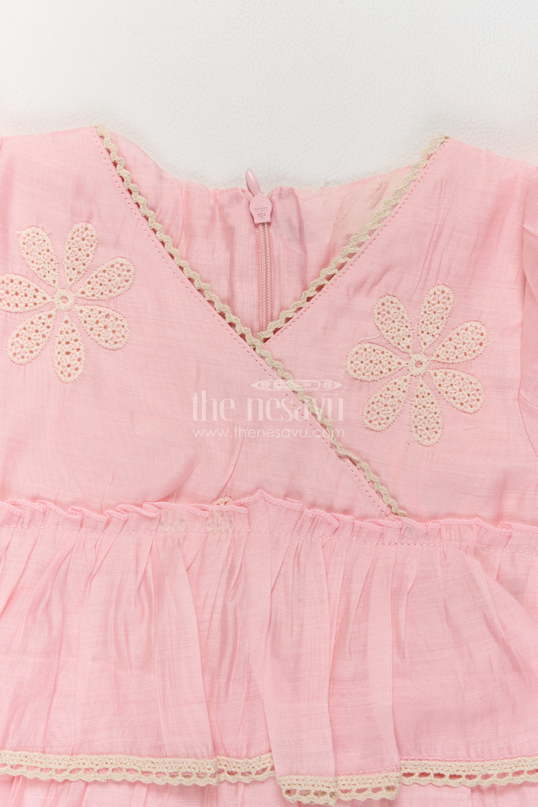 Girls Blush Pink Cotton Blend Flower Peplum Tiers Co Ord Set