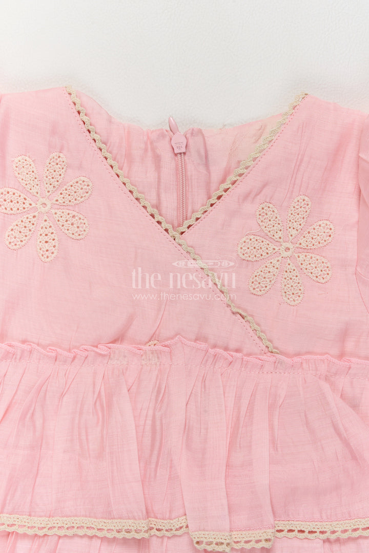 Girls Blush Pink Cotton Blend Flower Peplum Tiers Co Ord Set