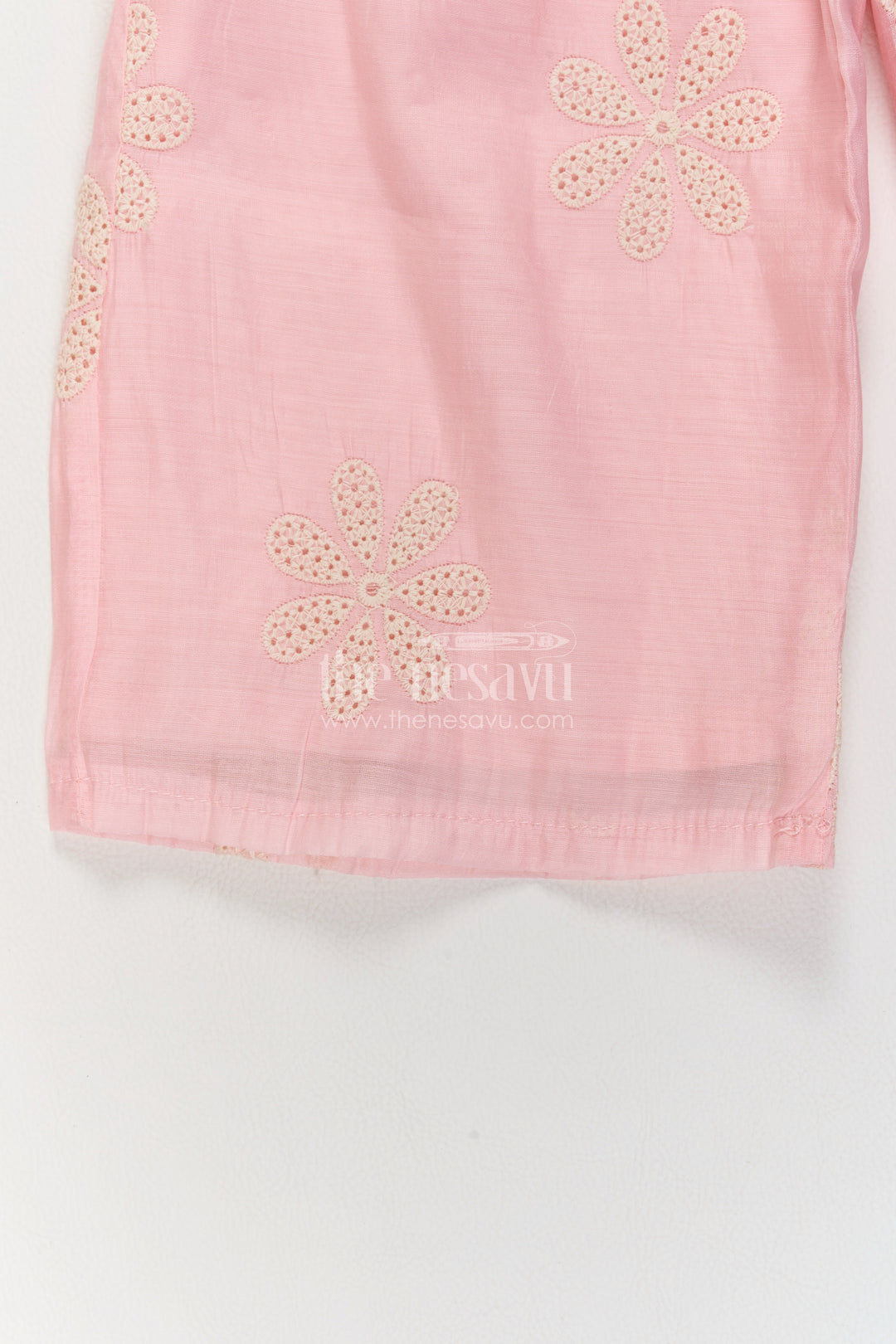 Girls Blush Pink Cotton Blend Flower Peplum Tiers Co Ord Set