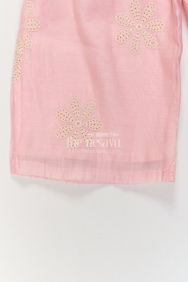 Girls Blush Pink Cotton Blend Flower Peplum Tiers Co Ord Set