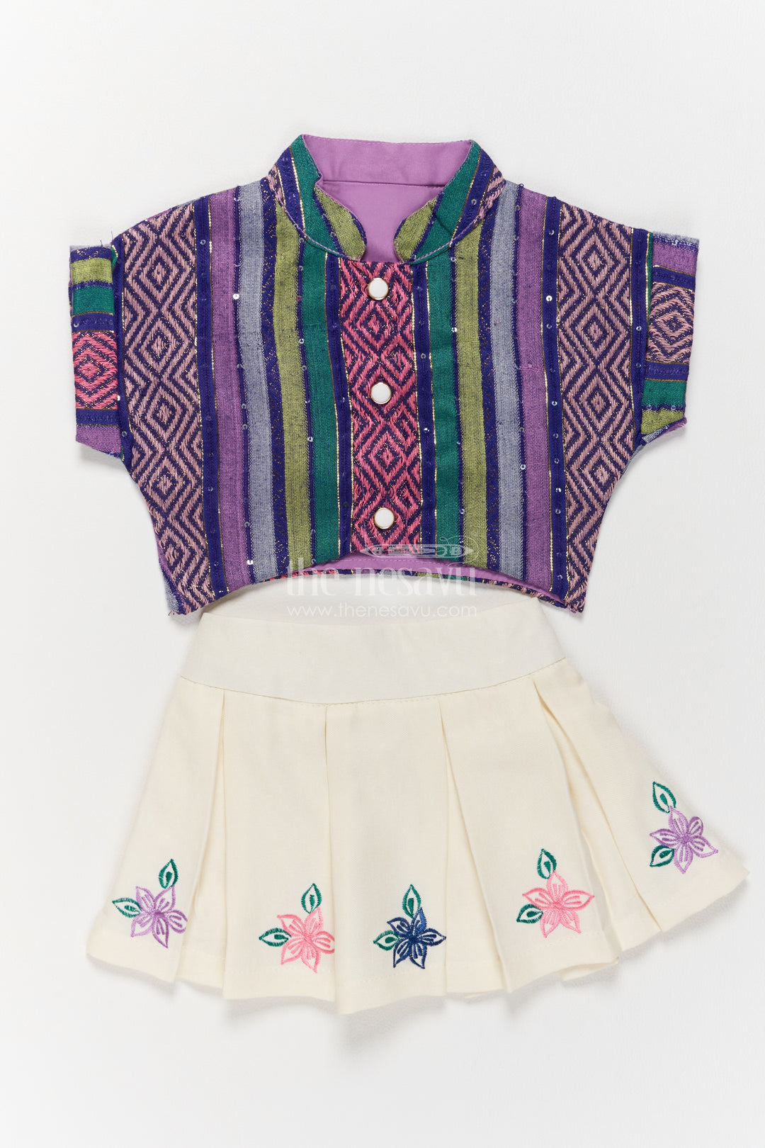 Girls Two Piece Outfit with Thread Embroidery for Weddings and Parties
