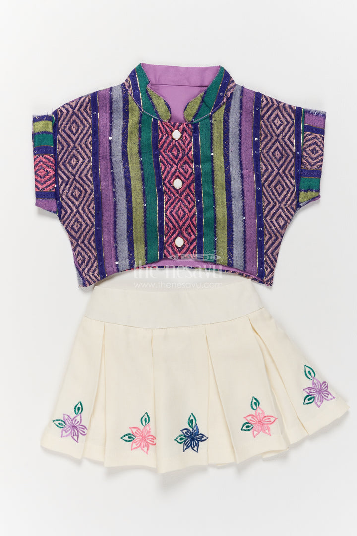 Girls Two Piece Outfit with Thread Embroidery for Weddings and Parties