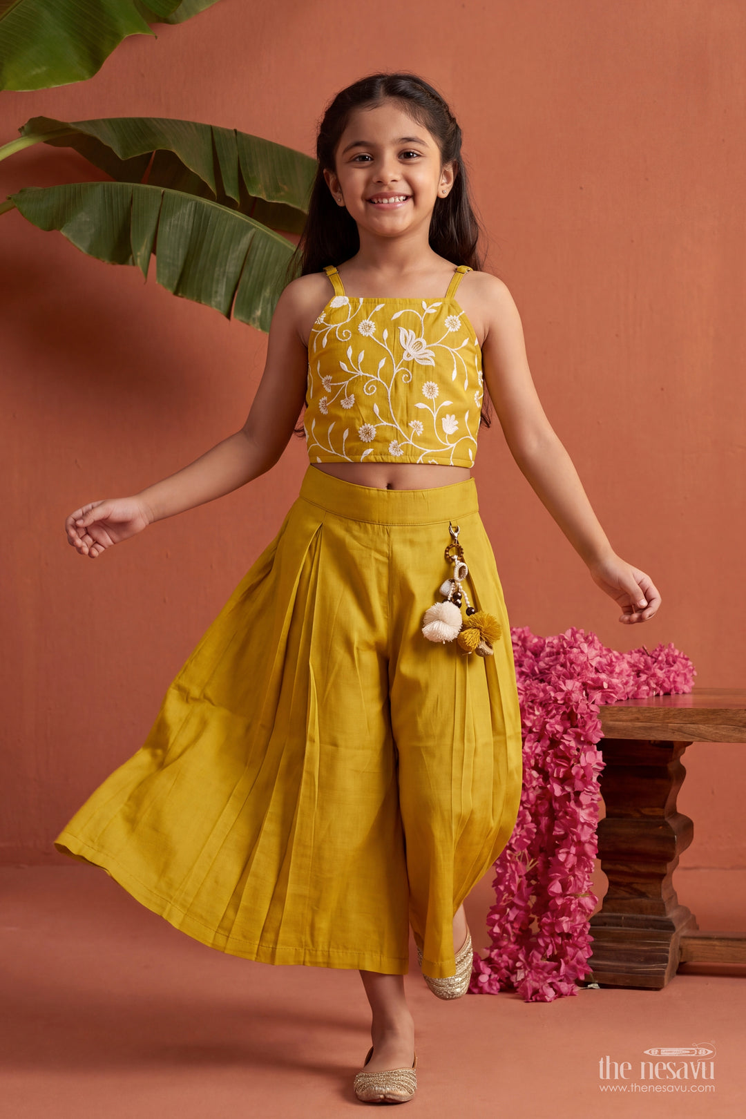 Girls Sharara Set in Yellow for Party Memories