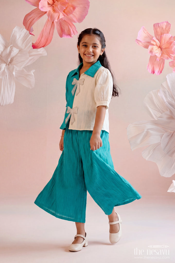 Two Piece Co Ord Set for Girls in Turquoise for Ceremony Dressing