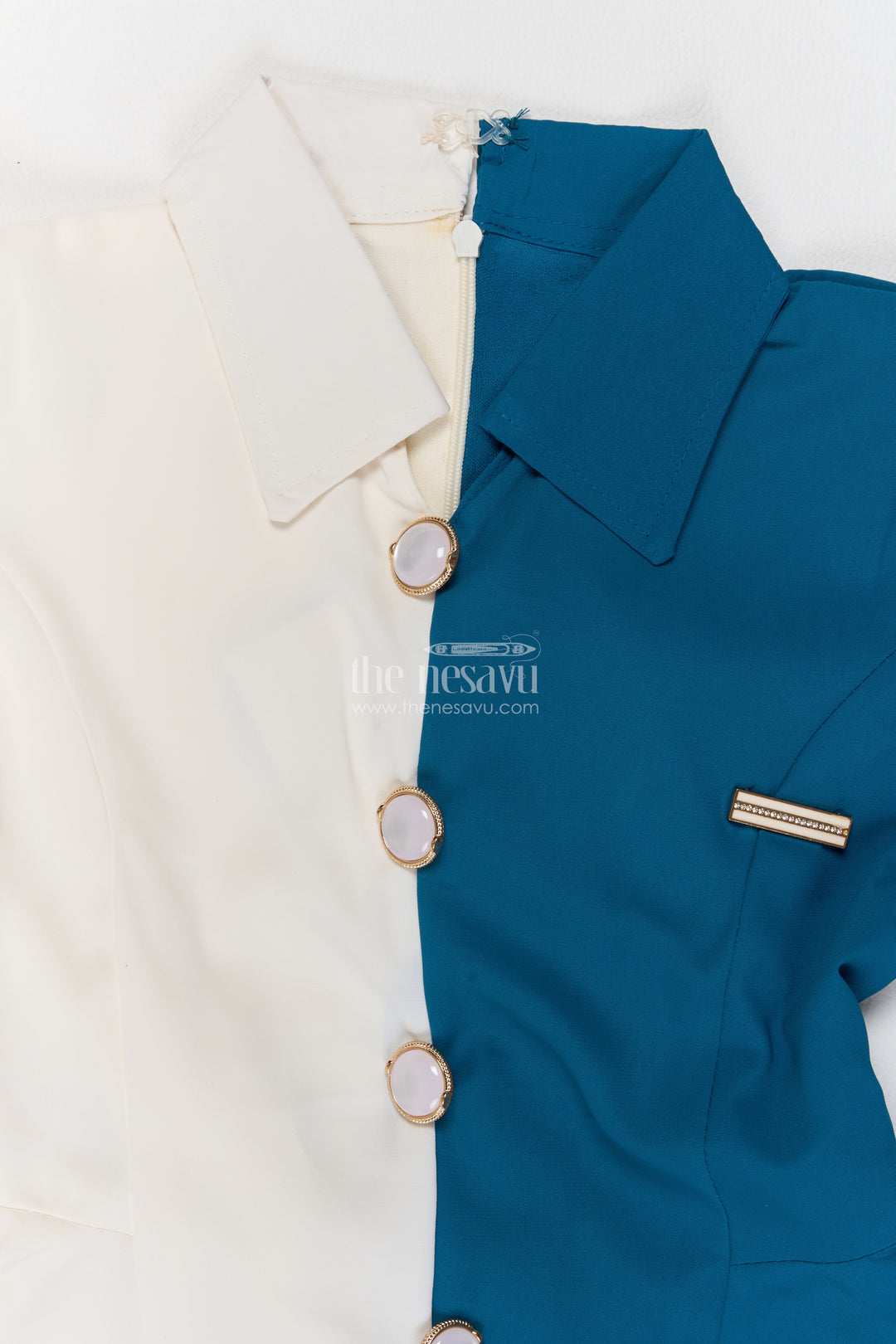 Girls Teal Blue Cotton Blend Two Tone Peplum Co Ord Set