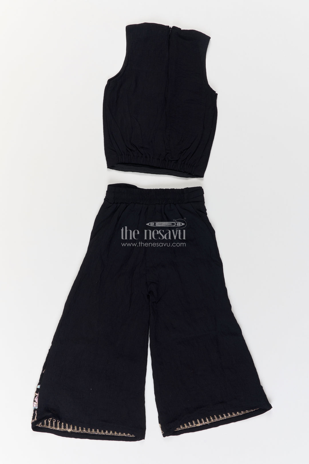 Girls Black Floral Lapel Cotton Blend Co Ord Set